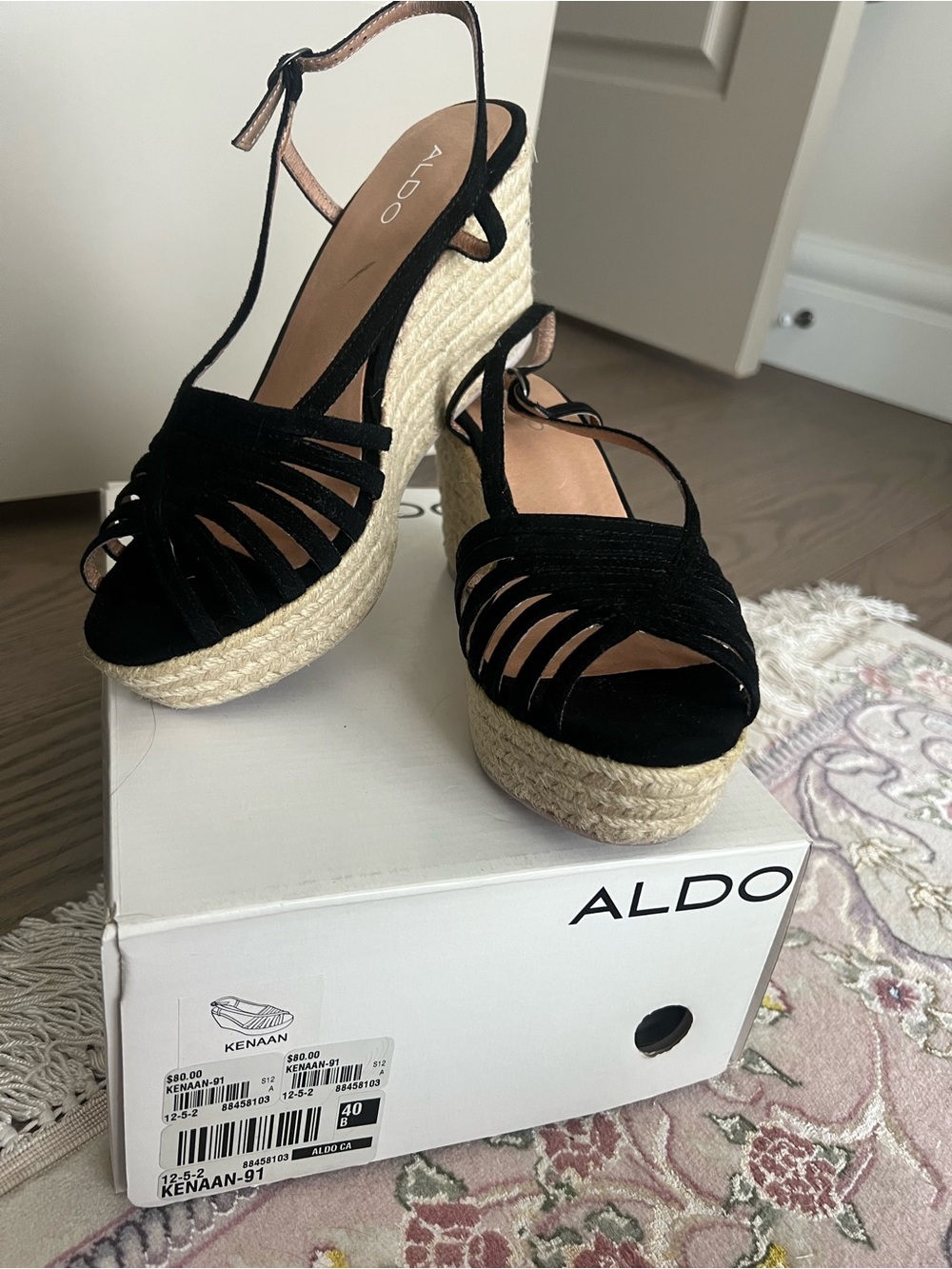 ALDO Black Espadrille Wedge Sandals with Ankle Tie